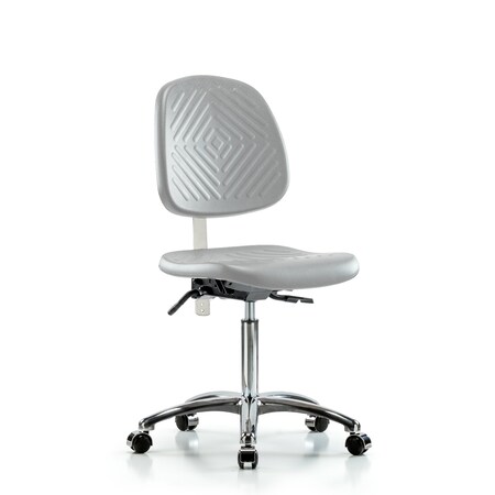 Blue Ridge Ergonomics Class 10 Poly Clean Room Chair-Medium Bench Height with Medium Back & Casters in Gray Poly NCR-PMBCH-MB-CR-T0-A0-NF-CC-GRY