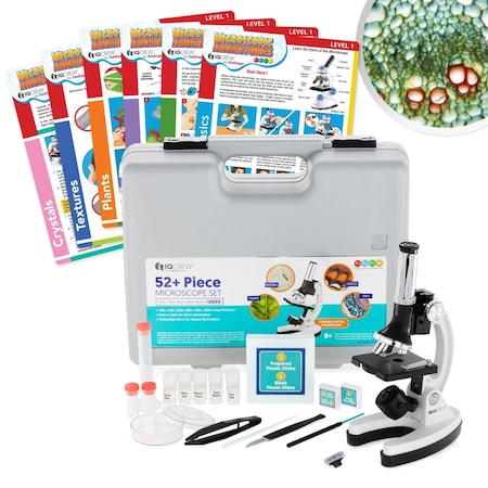Amscope IQCrew By 120X-1200X 52-pcs Kids Beginner Compound Microscope STEM Kit w/Metal Body Microscope, Plas M30-ABS-KT2-W-EXCL1