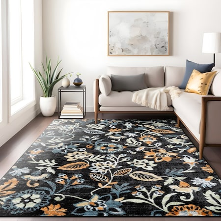 World Rug Gallery Vine Floral Area Rug 7 ft 10 in x 10 ft Black WR145BLACK8X10