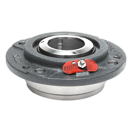 Moline Bearing 6 Holes, Circular Housing, Piloted Flange Bearing, Spherical Roller, 4-15/16 in Dia, Cast Iron, Concentric Locking Collar 19631415