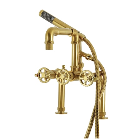 Kingston Brass 7" Center Deck-Mount Clawfoot Tub Faucet with Hand Shower, Brushed Brass AE6407CG