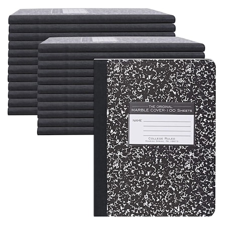 Roaring Spring Case of Black Marble Comp Notebooks, College Ruled, 100 sht, 15 lb Paper, 9.75"x7.75", Hard Cover, PK24 77264cs