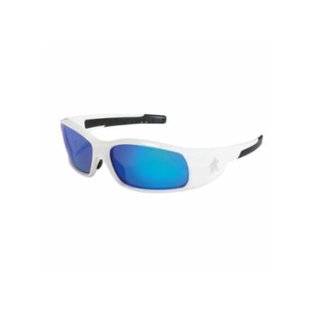 Mcr Safety Swagger SR1 Series Safety Glasses, Blue Diamond Mirror Lens, White Frame 135-SR128B