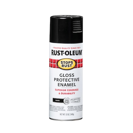 Rust-Oleum Spray Paint, Black, Gloss, Solvent, 12 oz 7779830
