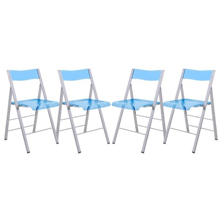 Leisuremod Menno Modern Acrylic Folding Chair, Blue, 4PK MF15TBU4