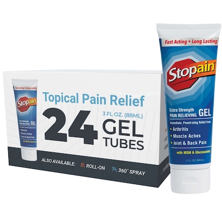 Stopain Extra Strength Topical Pain Relief, 8% Menthol, 3oz Gel Tube, 24PK 5-880-009