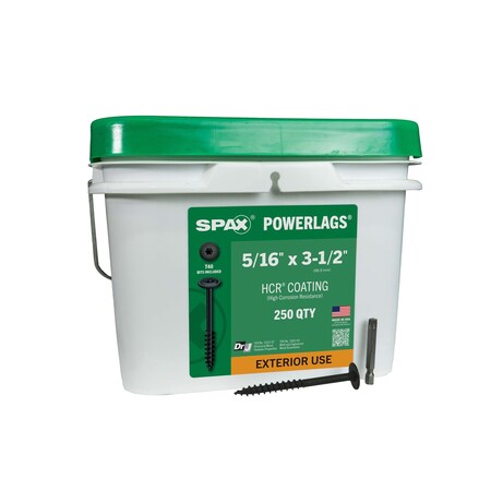 Spax 5/16 in x 3-1/2 in Exterior Structural Wood Lag Screws Powerlags Washer Head T-Star Bulk Pail, 250PK 3581820800900