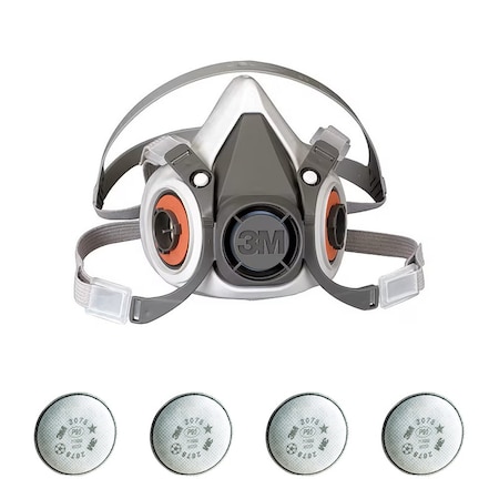 3M Half Mask Respirator Kit:  4 Cartridges Included, P100 Filter, Thermoplastic Elastomer, Size S 5AM53-4JG27