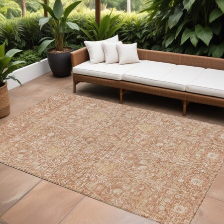 Homeroots 9' X 12' Coral And Ivory Floral Washable Indoor Outdoor Area Rug 604669