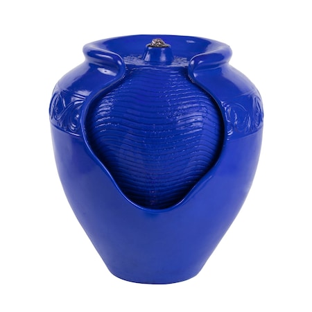 Pure Garden Outdoor Jar Water Fountain with Electric Pump and LED Light, Cobalt Blue 50-LG1184