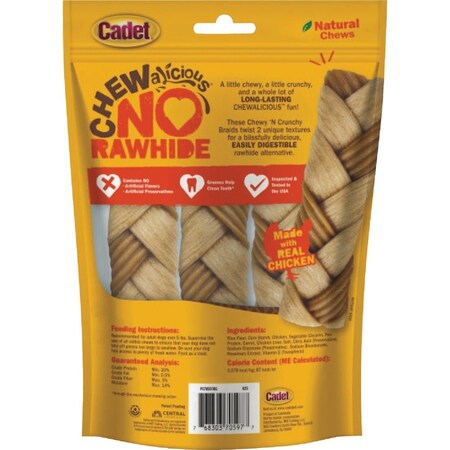 Cadet Chewalicious Chewy N Crunchy Medium Chicken Braid Dog Treat, 3-Count C70597