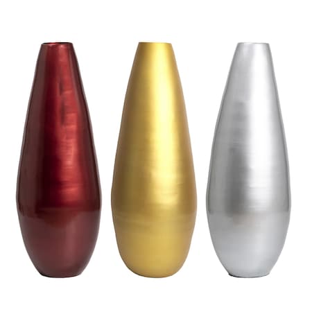 Uniquewise Set of 3 31.5in Spun Bamboo Tall Floor Vase - Sleek Metallic Finish, Elegant Home QI003354.GRS