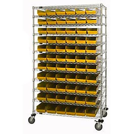 Global Industrial Chrome Wire Shelving with 140 4"H Plastic Shelf Bins Yellow, 72x18x74 269053YL