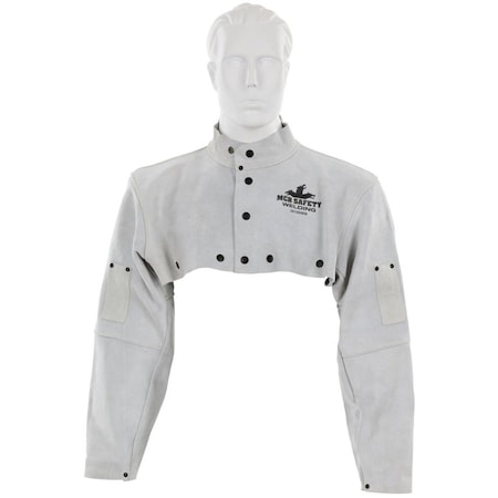 Mcr Safety Welding Cape Sleeve, Leather, 32 oz/sq yd, 26 in Length, Snap Closure, 2 Pockets, Gray, 3XL 38100MWXXXL