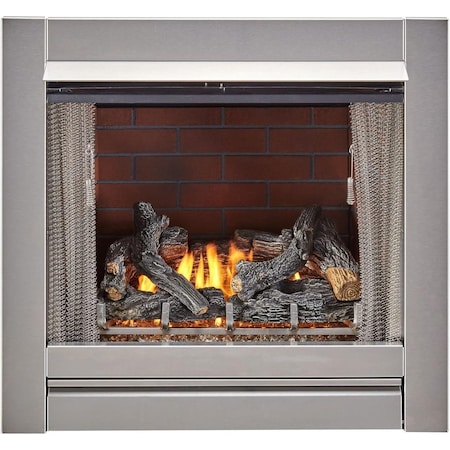 Duluth Forge Outdoor Fireplace Insert With Concrete Log Set and Vintage Red Brick Fiber Liner DF450SS-L-VR