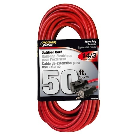 Powerzone Extension Cord, 14 AWG, Outdoor, Red, 50 ft OR514730/506730