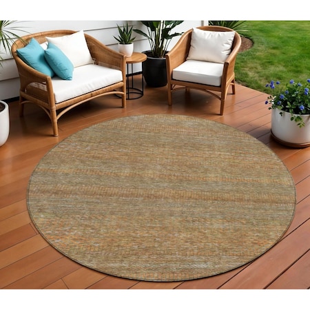 Homeroots 8' Taupe And Brown Round Striped Washable Indoor Outdoor Area Rug 615640