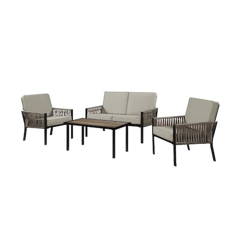 Seasonal Trends Deep Seating Set, Cushion/Steel/Wicker, Brown, Powder-Coated, 4-Piece SHKVS636E