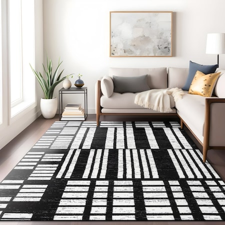 World Rug Gallery Geometric Blocks Area Rug 7 ft 10 in x 10 ft Black WR140BLACK8X10