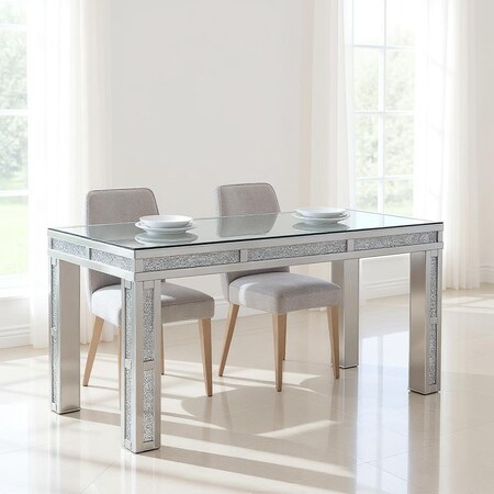Homeroots 31" Silver Mirrored Glass And Faux Crystal Dining Table 632742