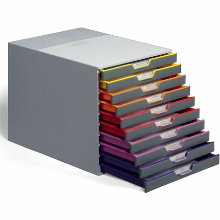 Durable Office Products Stackable Plastic Drawer Box, 10 Drawers, Letter to Folio Size Files, 11.5inx14inx11in, Gray 761027