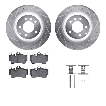 Dynamic Friction Co DFC Rotors-Drilled & Slotted-Silver w/ EURO 5000 Ceramic Brake Pads Incl Hdw 7612-02010