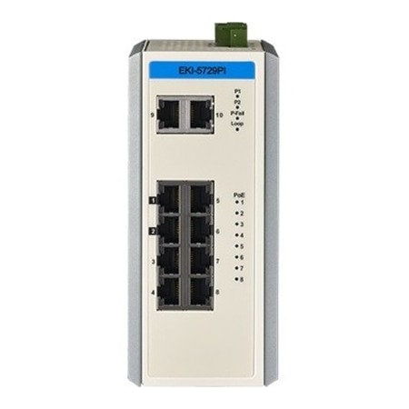 Advantech 8GE PoE+2G Unmanaged Ethernet Switch, IEEE802.3af/at, E-Mark, 12V~24VDC, -40~75? EKI-5729PI-AE
