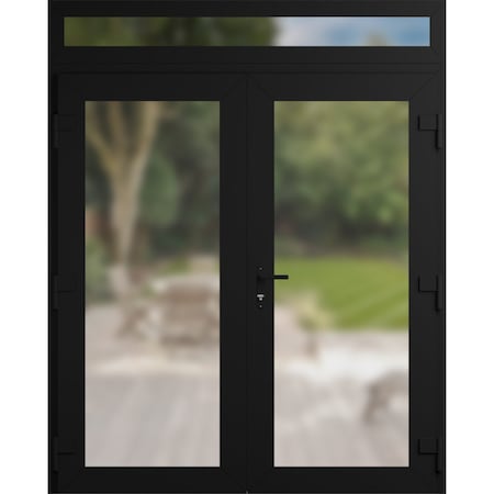 Vdomdoors Front Exterior Prehung Metal-Plastic Double Doors Frosted Glass / MANUX 8102 Matte Black / Office C MANUX8102DEXD-BLK-W72xH80+16-LH-I