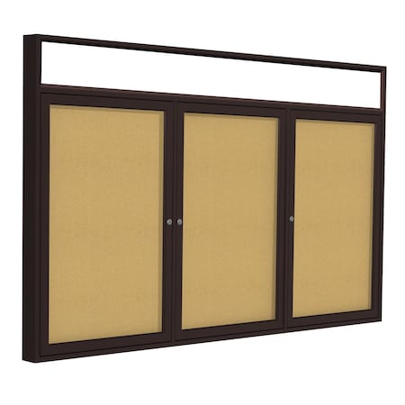 Ghent 36'' x 72'' Enclosed Cork Bulletin Board, 3-Doors, Bronze Aluminum Frame, Illuminated Headliner PBKL8
