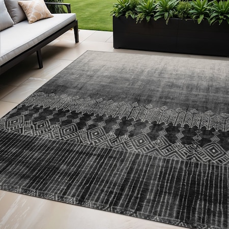 Homeroots 5' X 8' Black Ivory And Gray Ombre Washable Indoor Outdoor Area Rug 602822