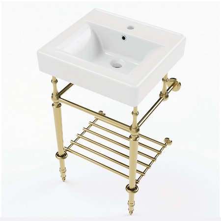 Kingston Brass 20" Ceramic Console Sink with Brass Legs and Shelf, 1-Hole, White/Brushed Brass KVPBH2018W17