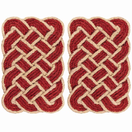 Jonathan Y Maeve Classic Coastal Scalloped Basketweave Coir Red/Bleach 18 in. x 30 in. Door Mat (Set of 2) NRF100E-1830-S2