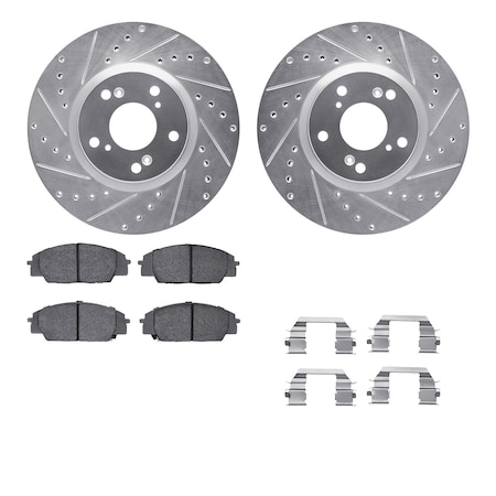Dynamic Friction Co DFC Rotors-Drilled & Slotted-Silver w/ EURO 5000 Ceramic Brake Pads Incl Hdw 7612-59005