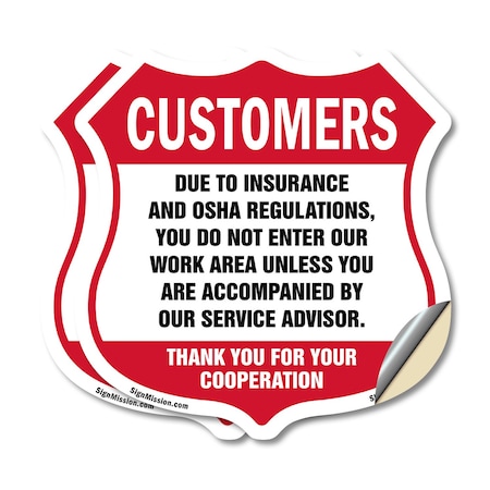 Signmission Restricted Area Shield Sign Customers Du, 4 inch X 4 inch, Vinyl Decal, 2PK SHI-D-2PACK-4-458