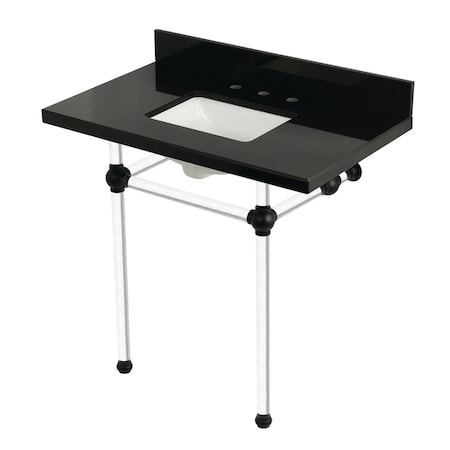 Kingston Brass 36" Black Granite Console Sink with Acrylic Legs, 8-Inch, 3-Hole, Black Granite/Matte Black KVPK36KASQ0