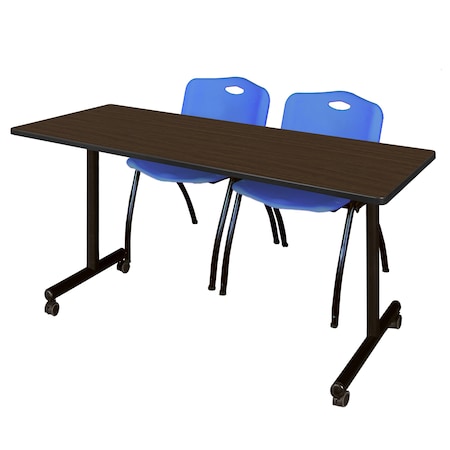 Regency Kobe Mobile T-Base Training Table W/ 2 M Stack Chairs, 60 in W, 24 in L, Neo Walnut MKTRCC6024NW47BE