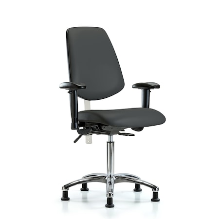 Blue Ridge Ergonomics Clean Room Chair Vin Med Ben Chair, Med, Bk, Gry, CL100, Adjustable Arms, 22" to 29" Height, Vinyl BR-NCR-VMBCH-MB-CR-T1-A1-NF-RG-8605