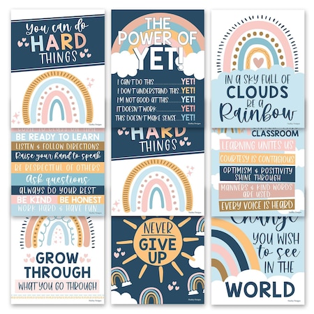 Hadley Designs Boho Rainbow Growth Mindset Classroom Decor Posters, 9-Piece Set X004A2JP97