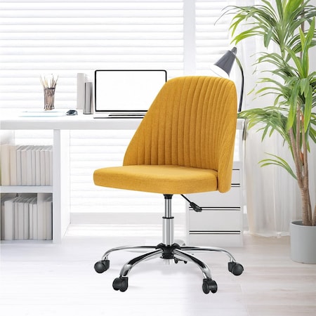 Yssoa Simple Deluxe Armless Office Desk Chair, Modern Cute Swivel Vanity Chair Comfy Home Office Chairs w 3A88HKCHAIROFFICEYLW01