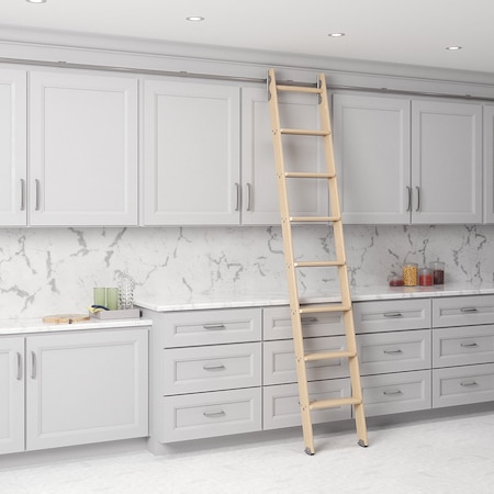 Quiet Glide 8.06 ft. Maple No Wheel Satin Nickel Hook Removable Ladder, 12 ft. Rail QG.330-8MA-12-H.02
