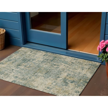 Homeroots 3' X 5' Artichoke Green And Teal Blue Abstract Washable Indoor Outdoor Area Rug 630519