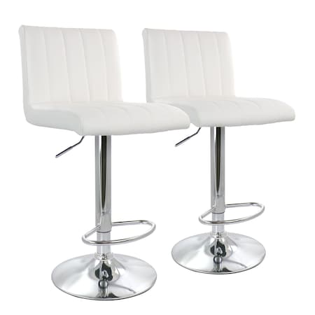 Elama 2 Piece Tufted Faux Leather Adjustable Bar Stool in White with Chromed Base ELM-7228-WHT
