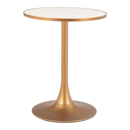 Homeroots 24" Beige and Gold Wood and Steel Pedestal Base Round Top Dining Table 572240