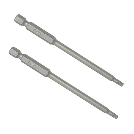 Powertec T15 Torx Driver Bit (2PK) - for Edge Deck Screws, 4in Long, with Depth Stop, 2PK 72187