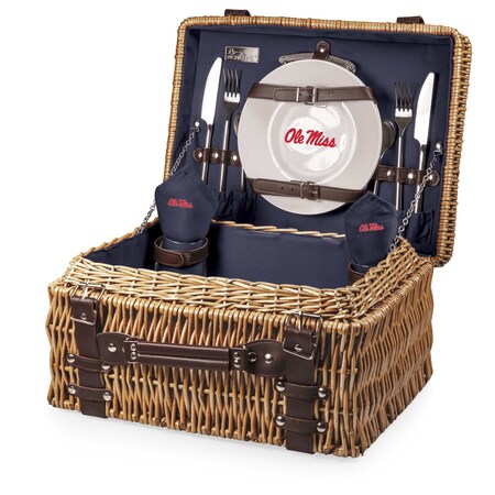 Picnic Time Family Of Brands NCAA Ole Miss Rebels Champion Picnic Basket for 2, Large Wicker Picnic Set 208-40-138-374-0