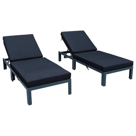Leisuremod Chelsea Modern Outdoor Chaise Lounge Chair With Black Cushions CLBL-77BL2