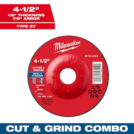 Milwaukee Tool Cut-Off & Grinding Wheel, 4 1/2" dia. 49-94-0803