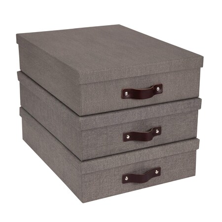 Bigso Canvas Document Storage Box with a Lid & Leather Handle, 3.3" x 10.2" x 13.8", Gray, 5PK 9451C6443