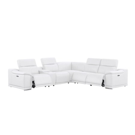 Homeroots White Leather Power Reclining L Shaped Six Piece Corner Sectional With Console 643946