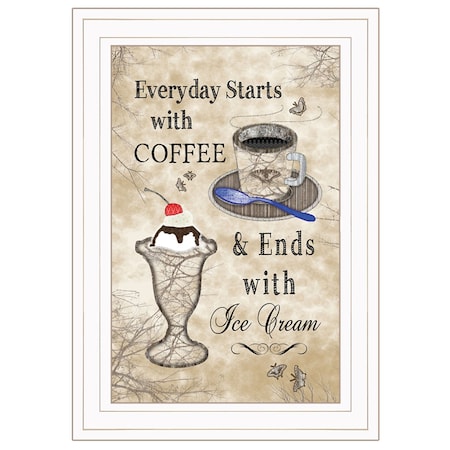 Homeroots Everyday Starts with Coffee 3 White Framed Print Kitchen Wall Art 415998
